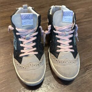 Golden Goose Mid Star Sneakers in Black Glitter/Suede. Size 40